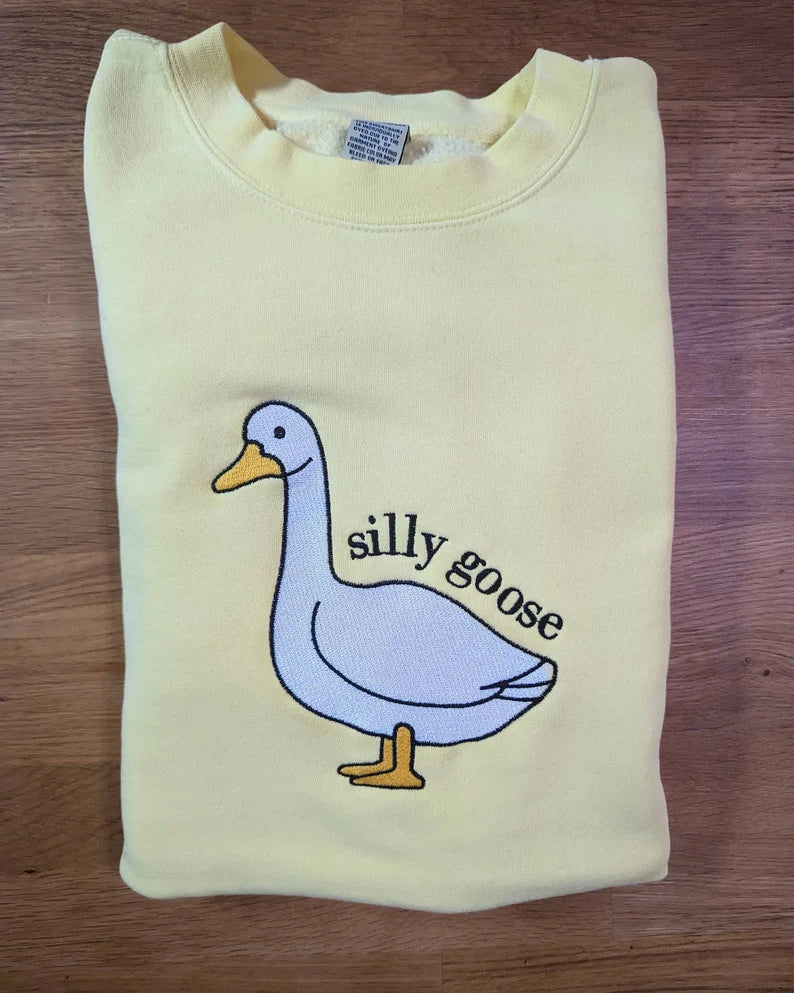 Silly Goose Embroidered Crewneck Sweater