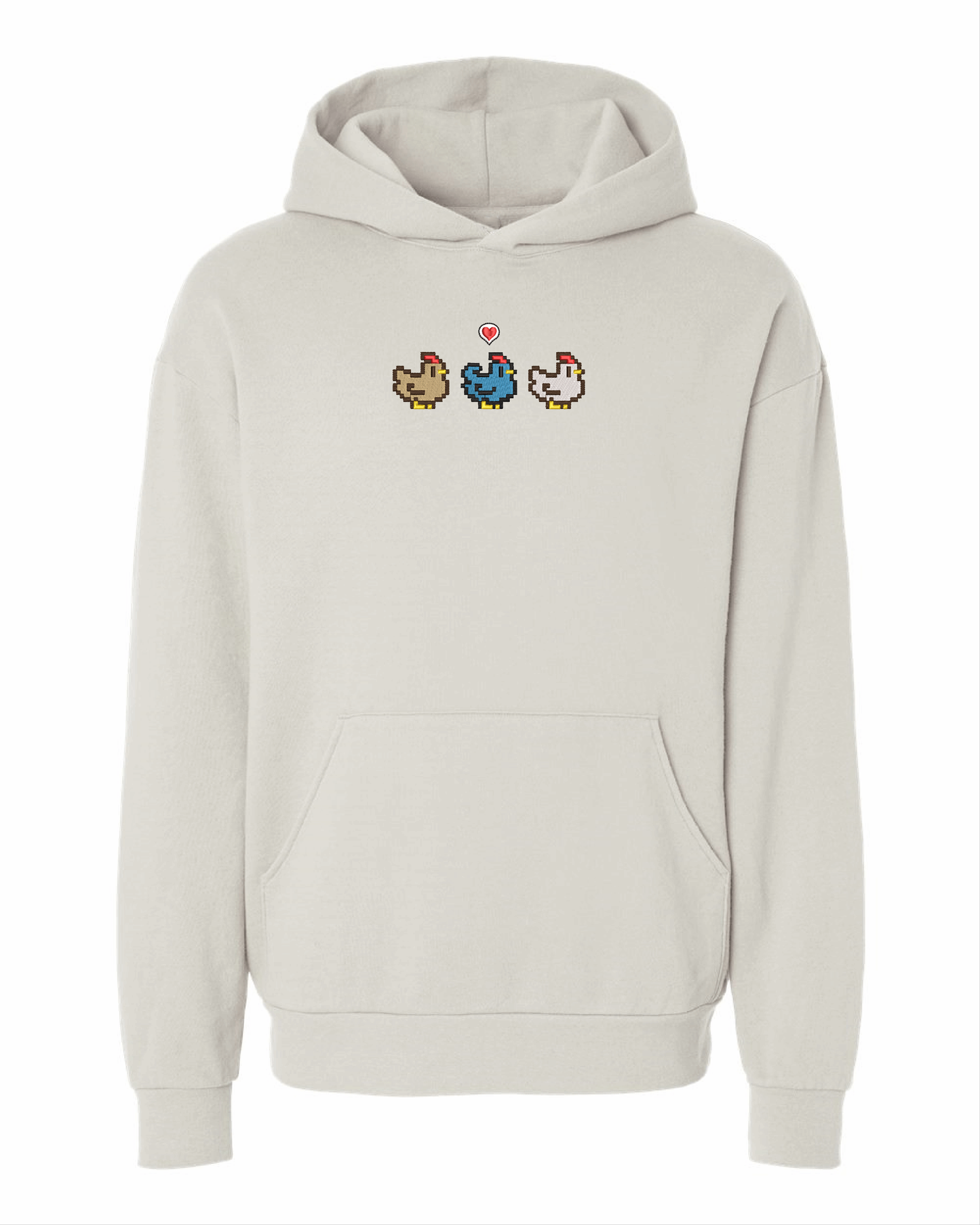 Stardew Chickens With Blue Embroidered Hoodie